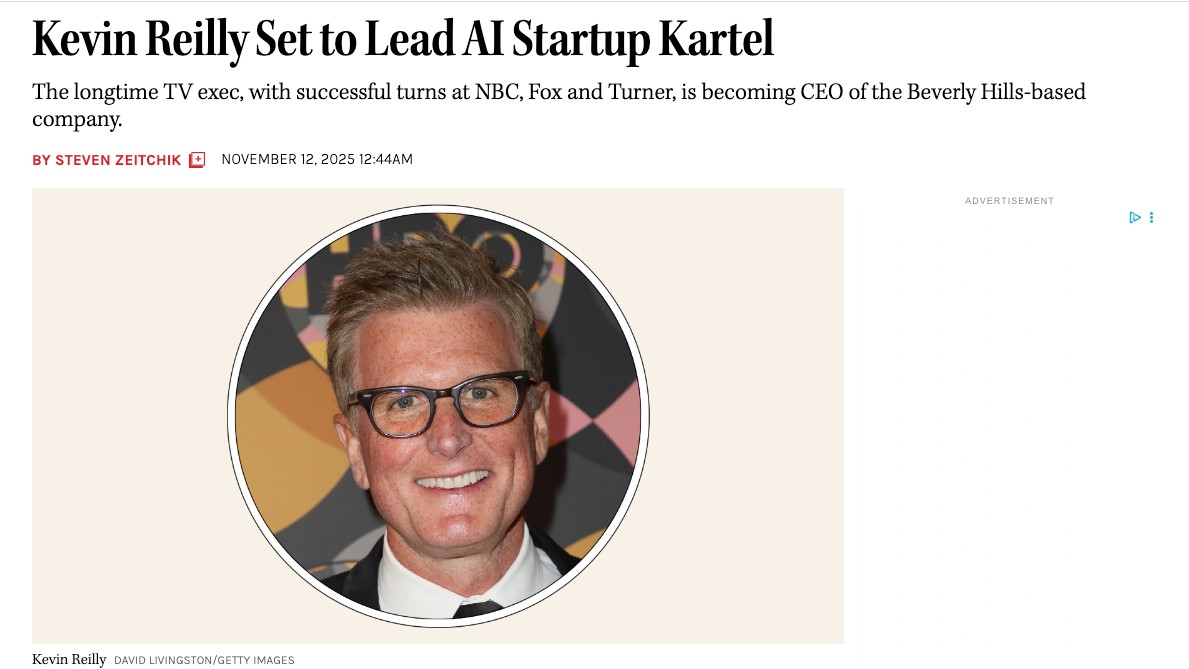 Kevin Reilly Set to Lead AI Startup Kartel