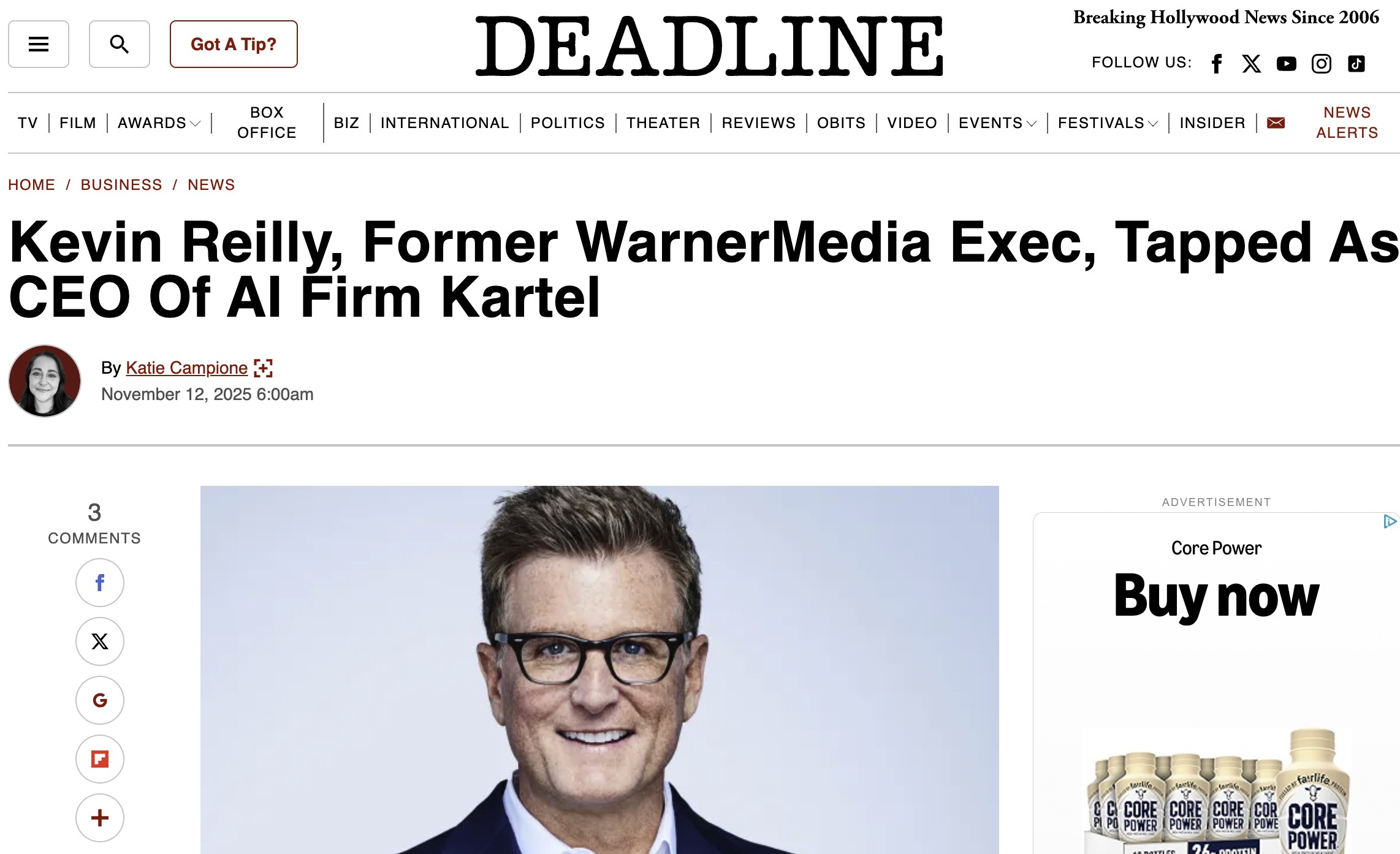 Kevin Reilly, Former WarnerMedia Exec, Tapped As CEO Of AI Firm Kartel