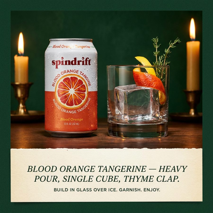 Blood Orange Tangerine: heavy pour, single cube, thyme clap